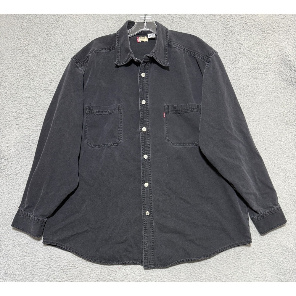 Vintage Levis Red Tab Black Button Down Denim Shirt Mens XL